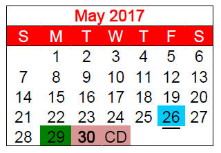 District School Academic Calendar for Harmony Elementary for May 2017