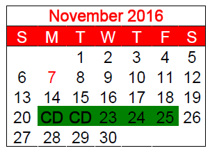 District School Academic Calendar for Harmony Elementary for November 2016