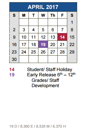 District School Academic Calendar for Kyle Elementary School for April 2017