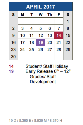 District School Academic Calendar for Hays Co Juvenile Justice Alt Ed Pr for April 2017