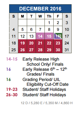 District School Academic Calendar for Armando Chapa Middle School for December 2016