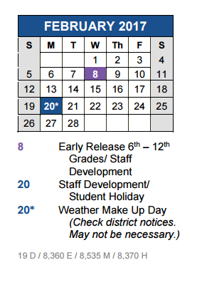 District School Academic Calendar for Blanco Vista Elementary for February 2017