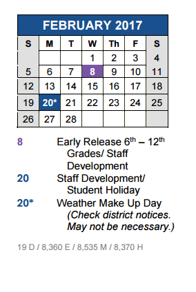 District School Academic Calendar for New M S #5 for February 2017