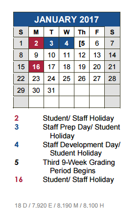 District School Academic Calendar for Armando Chapa Middle School for January 2017