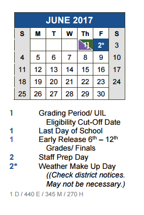 District School Academic Calendar for Wallace Middle School for June 2017