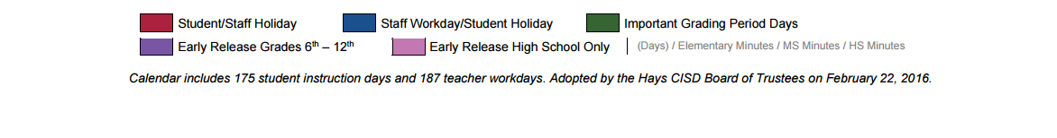 District School Academic Calendar Key for Academy At Hays