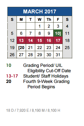 District School Academic Calendar for Armando Chapa Middle School for March 2017