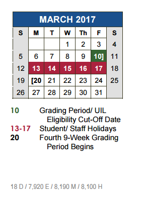 District School Academic Calendar for Lehman High School for March 2017