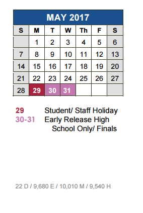 District School Academic Calendar for Armando Chapa Middle School for May 2017