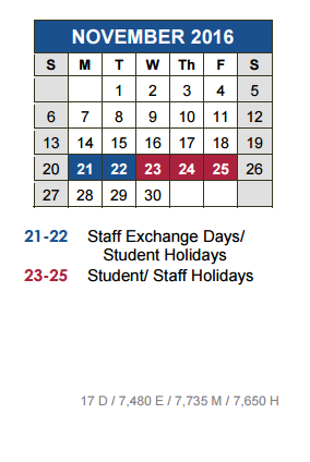District School Academic Calendar for Armando Chapa Middle School for November 2016