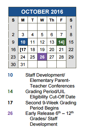 District School Academic Calendar for New El #5 for October 2016