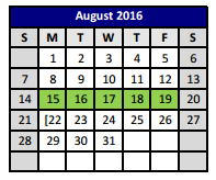 District School Academic Calendar for Bradfield Elementary for August 2016