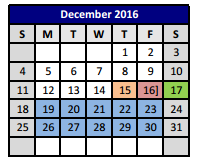 District School Academic Calendar for P A S S Learning Ctr for December 2016