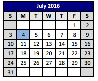 District School Academic Calendar for P A S S Learning Ctr for July 2016