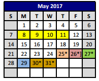 District School Academic Calendar for Highland Park Alter Ed Ctr for May 2017