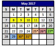 District School Academic Calendar for P A S S Learning Ctr for May 2017