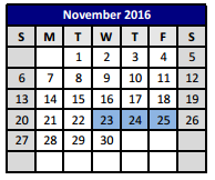 District School Academic Calendar for P A S S Learning Ctr for November 2016