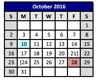District School Academic Calendar for P A S S Learning Ctr for October 2016