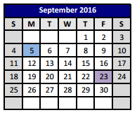 District School Academic Calendar for P A S S Learning Ctr for September 2016