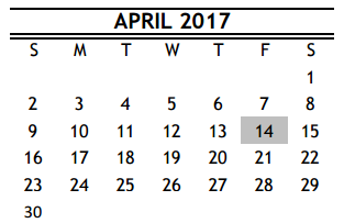 District School Academic Calendar for R D S P D for April 2017