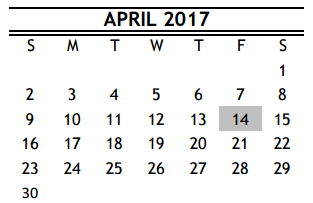 District School Academic Calendar for Carnegie Vanguard High School for April 2017