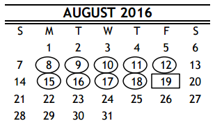 District School Academic Calendar for Crawford Elementary for August 2016