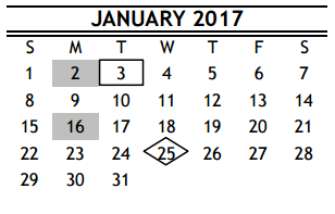 District School Academic Calendar for Soar Ctr for January 2017