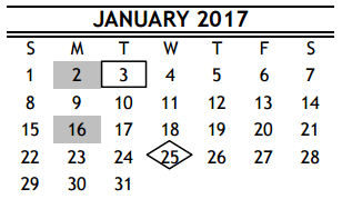District School Academic Calendar for R D S P D for January 2017