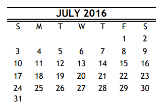 District School Academic Calendar for Pershing Middle School for July 2016