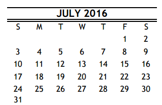 District School Academic Calendar for Briscoe Elementary for July 2016