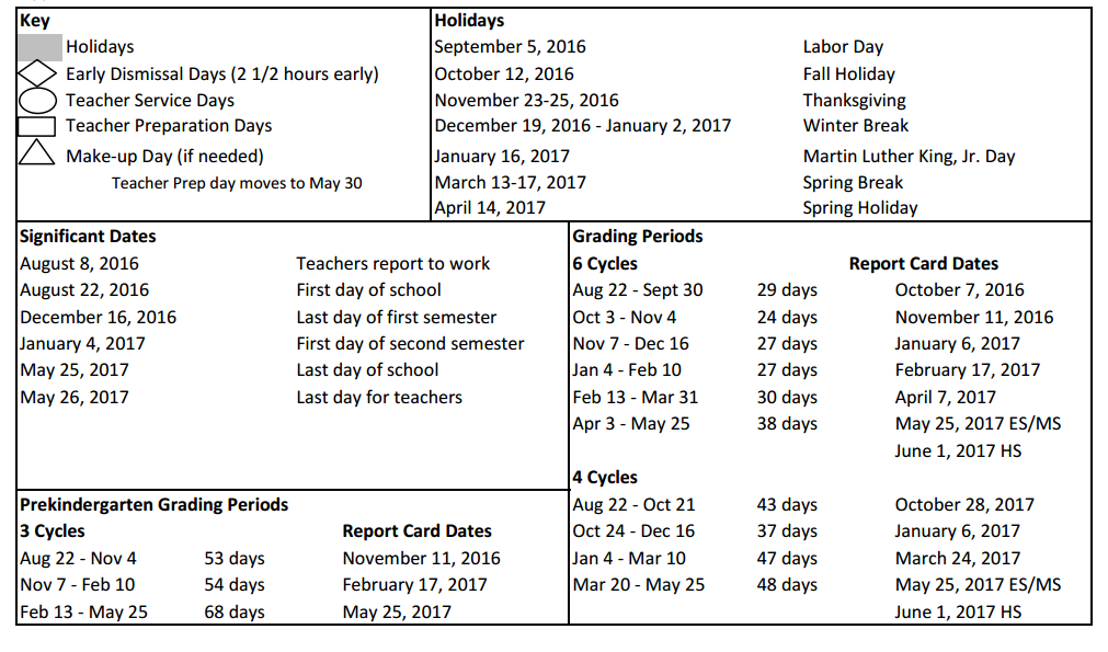 District School Academic Calendar Key for North Alternative Elementary