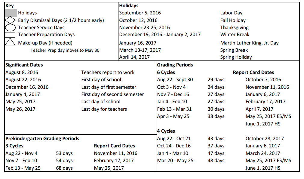 District School Academic Calendar Key for Grissom Elementary