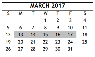 District School Academic Calendar for R D S P D for March 2017