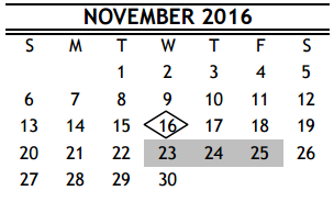 District School Academic Calendar for A A Milne Elementary for November 2016