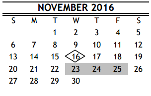 District School Academic Calendar for R D S P D for November 2016