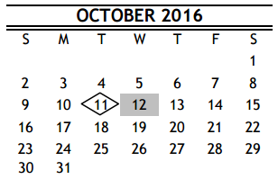 District School Academic Calendar for Valley West Elementary for October 2016