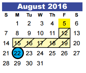 District School Academic Calendar for Kingwood Middle for August 2016