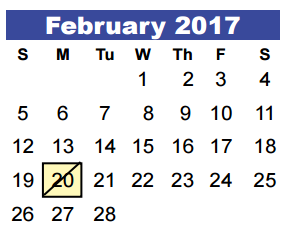 District School Academic Calendar for Timberwood Middle for February 2017
