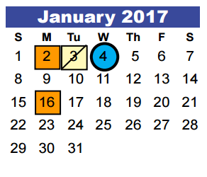 District School Academic Calendar for Atascocita Middle for January 2017
