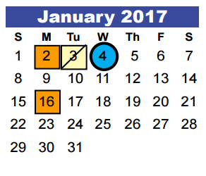 District School Academic Calendar for Kingwood Middle for January 2017