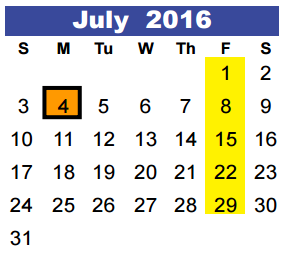 District School Academic Calendar for Kingwood Middle for July 2016
