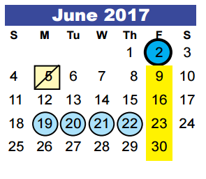 District School Academic Calendar for Quest High School for June 2017
