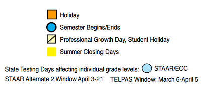 District School Academic Calendar Legend for Timberwood Middle