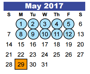 District School Academic Calendar for Kingwood Middle for May 2017