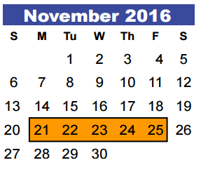 District School Academic Calendar for North Belt Elementary for November 2016