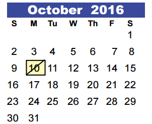 District School Academic Calendar for Whispering Pines Elementary for October 2016