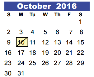 District School Academic Calendar for Kingwood Middle for October 2016