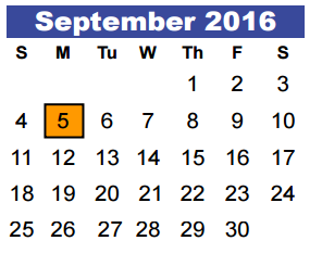 District School Academic Calendar for Kingwood Middle for September 2016