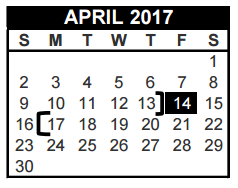 District School Academic Calendar for Shady Oaks Elementary for April 2017