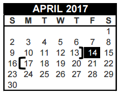 District School Academic Calendar for Stonegate Elementary for April 2017